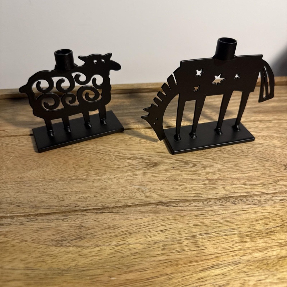 Pair Bengt & Lotta Wrought Iron Silhouette Horse & Sheep Candle Holders ~ Sweden